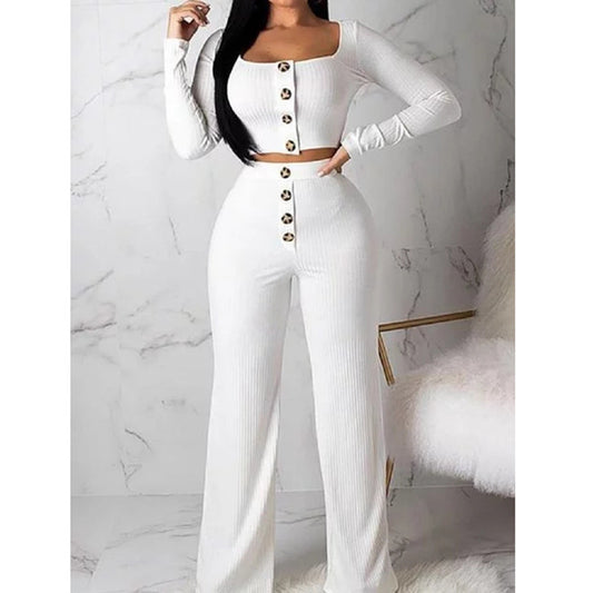 Dame Cropped Cardigan og bred Bukser Sæt Stilla