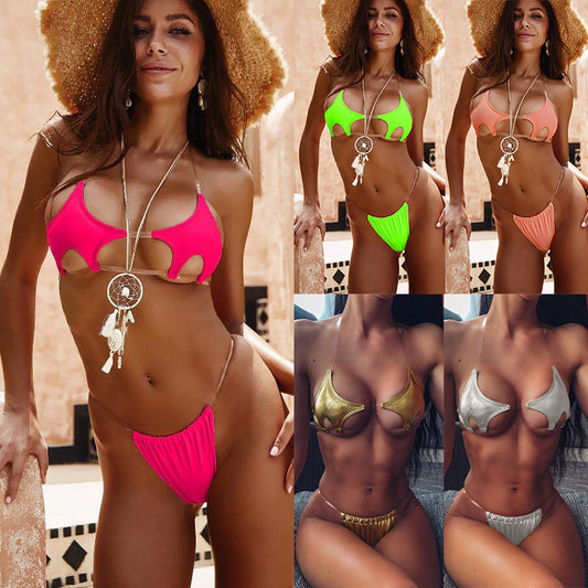Dame Cut-Out Bikini med gennemsigtig detaljdesign og højskåret underdel Stilla