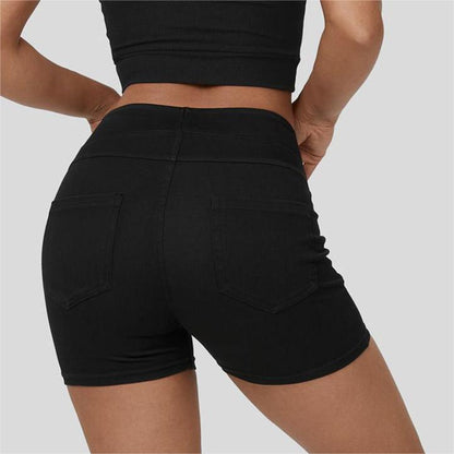 Stilla | Høj Talje Denim Yoga Shorts Stilet Komfort Til Træning & Hverdagsbrug
