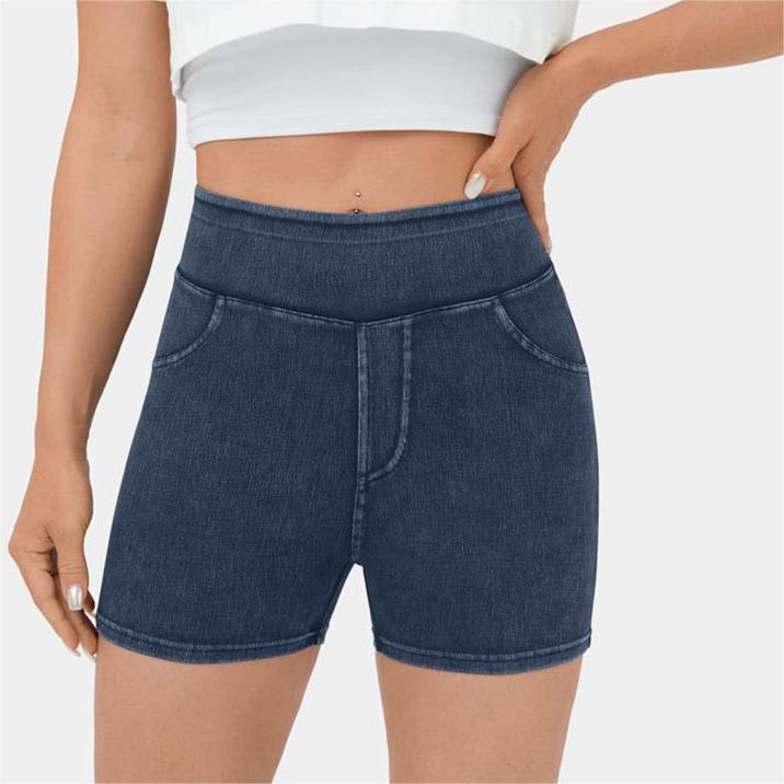 Stilla | Høj Talje Denim Yoga Shorts Stilet Komfort Til Træning & Hverdagsbrug