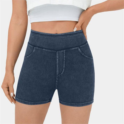 Stilla | Høj Talje Denim Yoga Shorts Stilet Komfort Til Træning & Hverdagsbrug