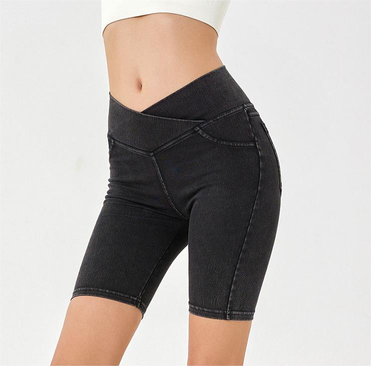Stilla | High Waist Stretchy Denim Shorts Til Kvinder Slim Fit, Lommeret Sports Ydertøj