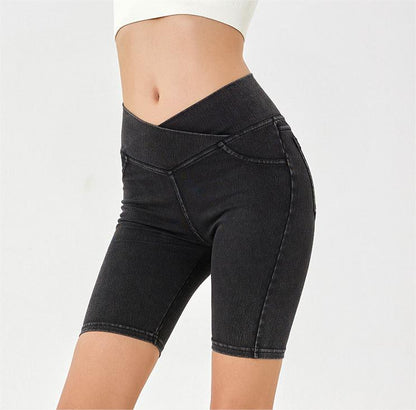 Stilla | High Waist Stretchy Denim Shorts Til Kvinder Slim Fit, Lommeret Sports Ydertøj
