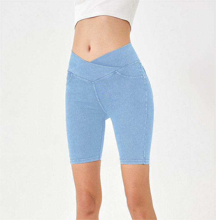 Stilla | High Waist Stretchy Denim Shorts Til Kvinder Slim Fit, Lommeret Sports Ydertøj