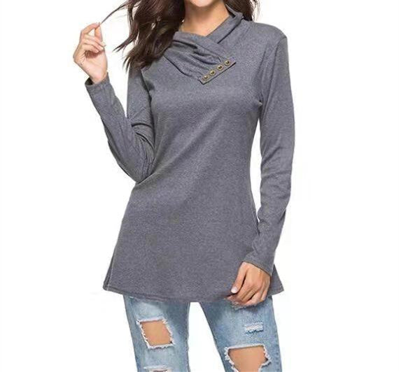 Dame afslappet hætteoverdel med knapdetalje Stilla