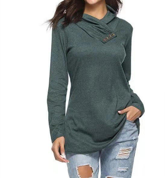 Dame afslappet hætteoverdel med knapdetalje Stilla