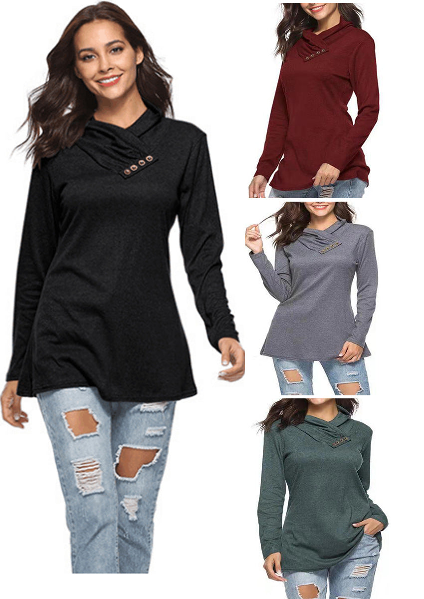 Dame afslappet hætteoverdel med knapdetalje Stilla