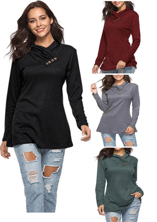 Dame afslappet hætteoverdel med knapdetalje Stilla