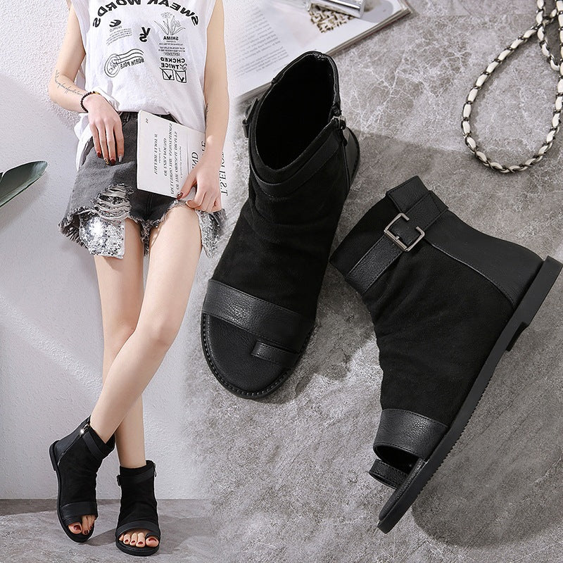 Dame Åbne Støvletter med elegant Folds-design og justerbar Spændeåbning Stilla