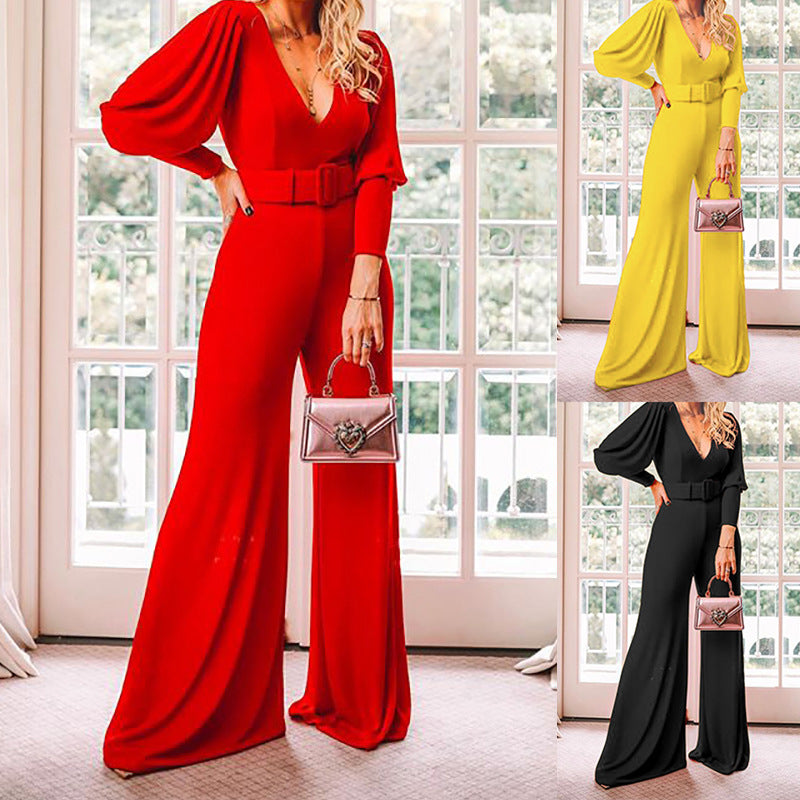Dame elegant jumpsuit med brede ben og taljerem Stilla
