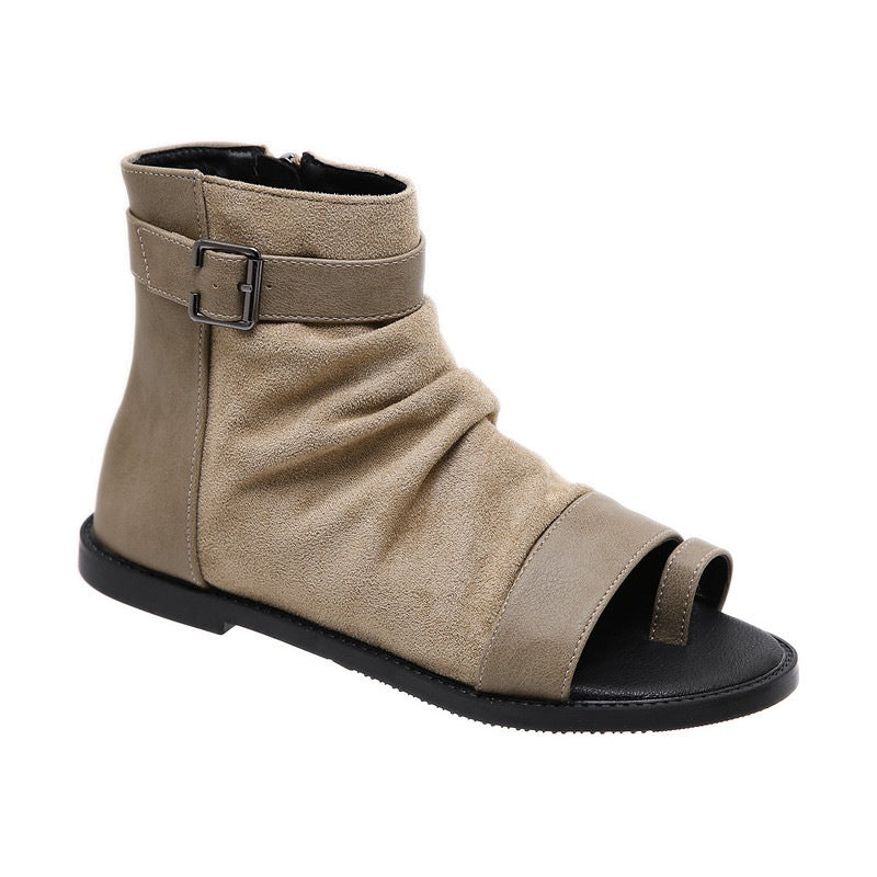 Dame Åbne Støvletter med elegant Folds-design og justerbar Spændeåbning Stilla