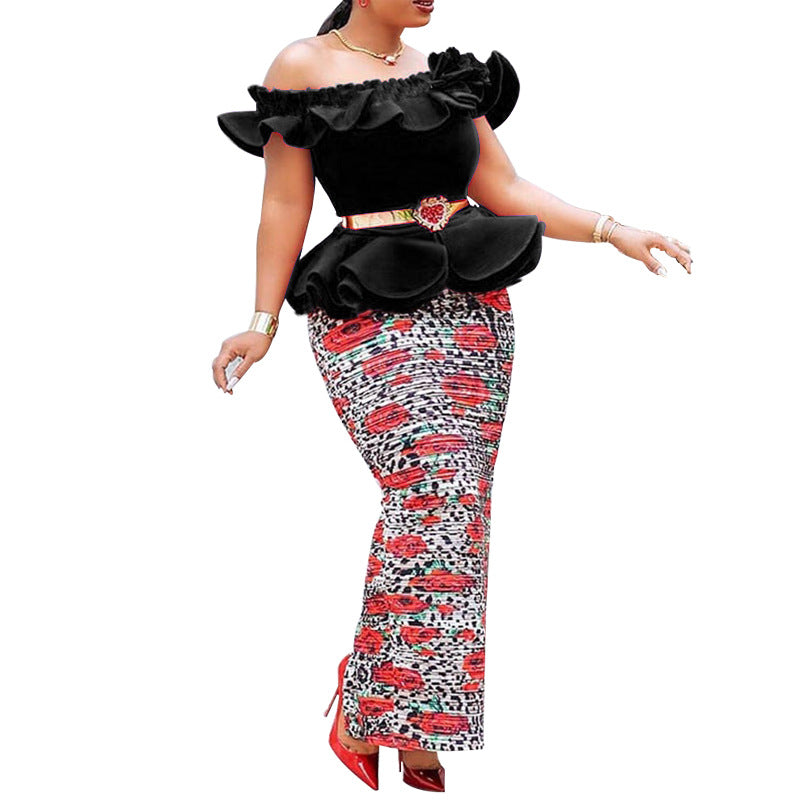 Dame Elegant Bluse med Rynker og tætsiddende Nederdel Stilla