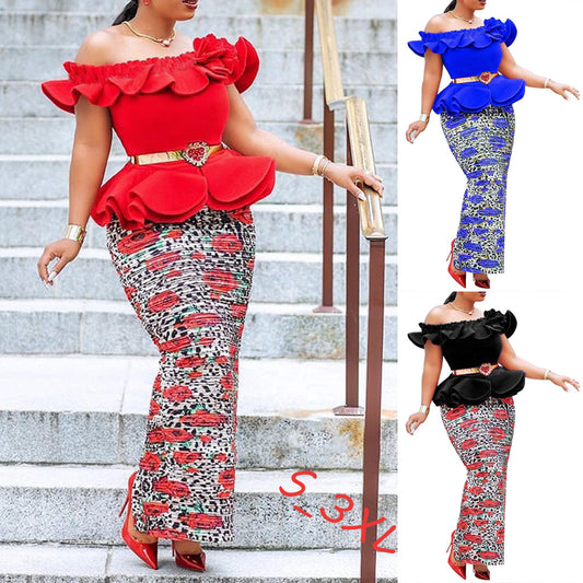 Dame Elegant Bluse med Rynker og tætsiddende Nederdel Stilla