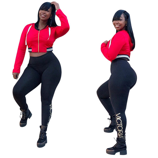 Dame Sports Crop-Top og Højtaljede Leggings-Sæt med Logo Stilla