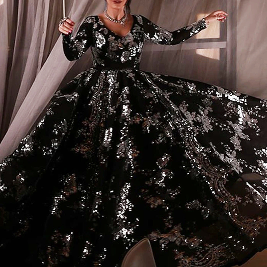 Dame Elegant Ballkjole med blomster mønstre og gennemsigtige ærmer Stilla