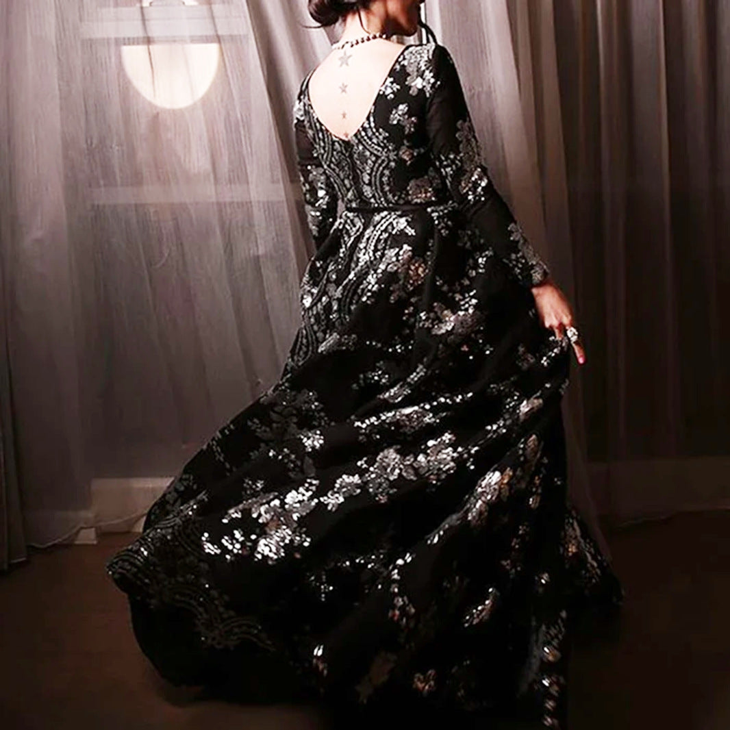 Dame Elegant aftenkjole med blomster spids aksenter og voluminøs skørt Stilla