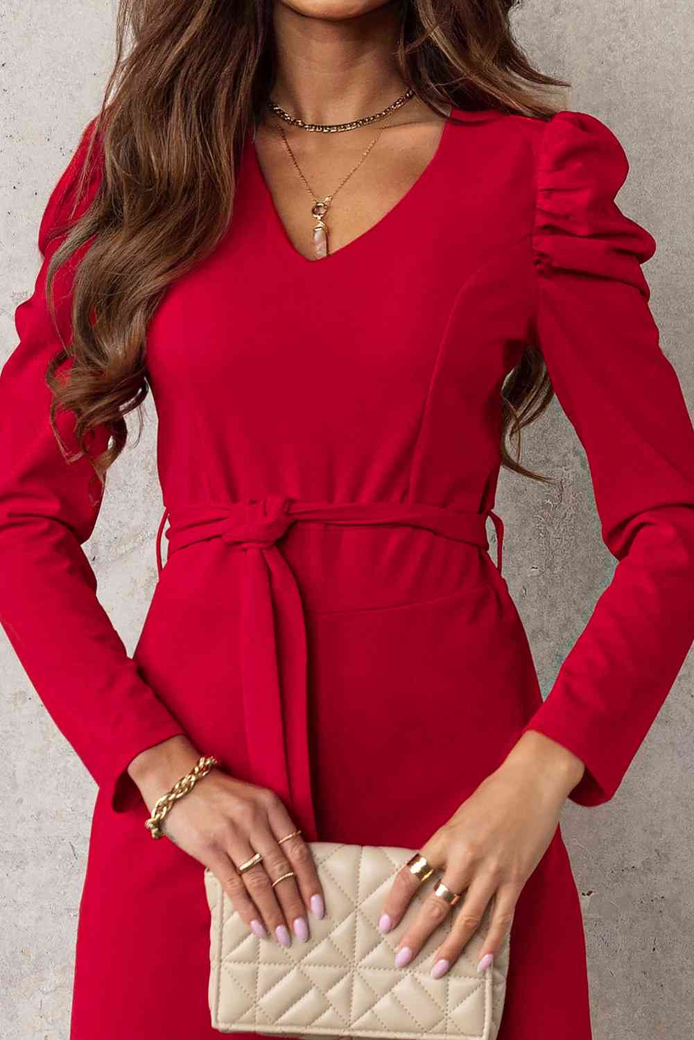 Stilla | Lang Puff Ærme V-hals Jumpsuit