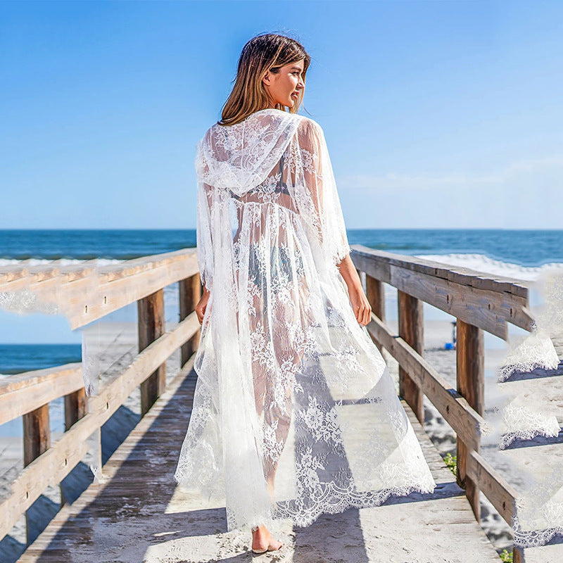 Dame Elegant Blomster Spids Strand Kappe Robe Stilla