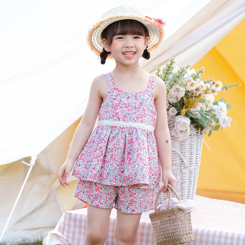 Pige blomsterprint sommer outfit sæt Stilla
