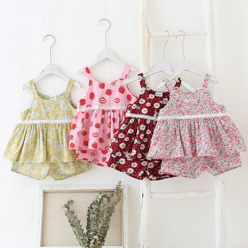 Pige blomsterprint sommer outfit sæt Stilla