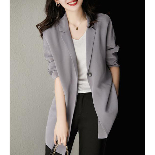 Dame afslappet oversized blazer med gennemgående knaplukning og to lommer Stilla