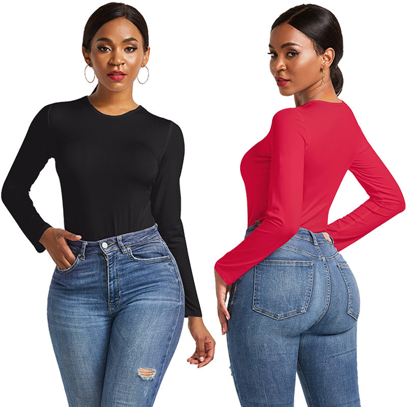 Damer Langærmet Bodysuit med figursyende snit og elegant Rundhalset Stilla