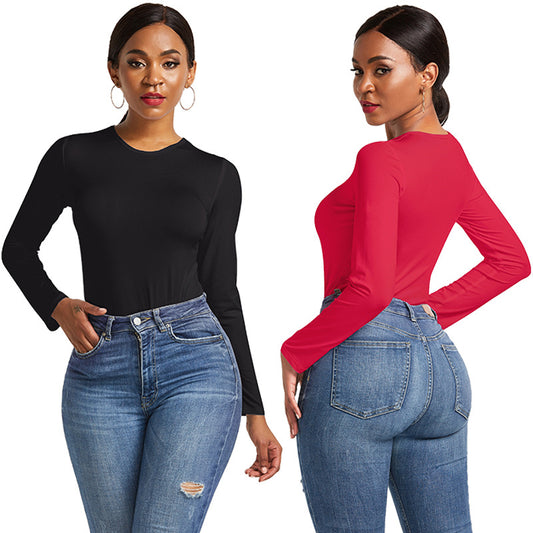 Damer Langærmet Bodysuit med figursyende snit og elegant Rundhalset Stilla