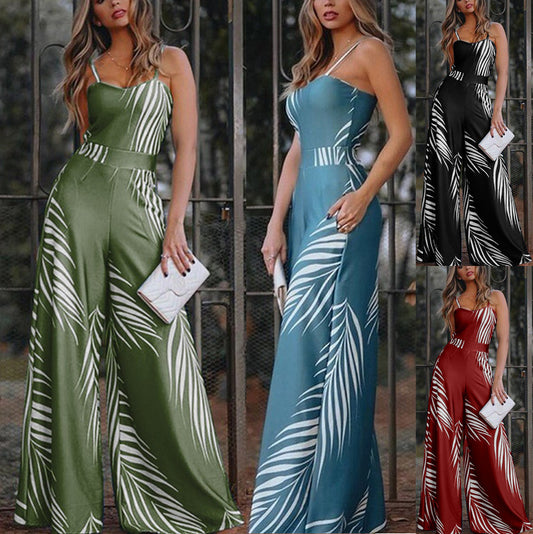 Damer Elegant Jumpsuit med fine spaghetti-stropper og moderne palme mønster Stilla
