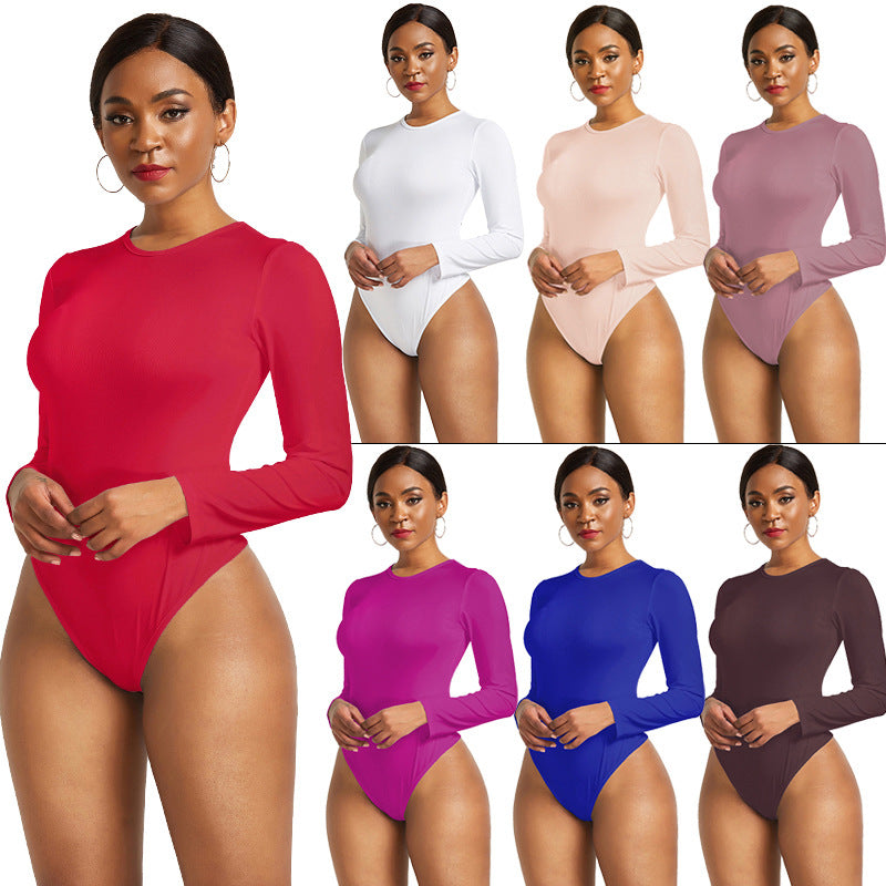 Damer Langærmet Bodysuit med figursyende snit og elegant Rundhalset Stilla
