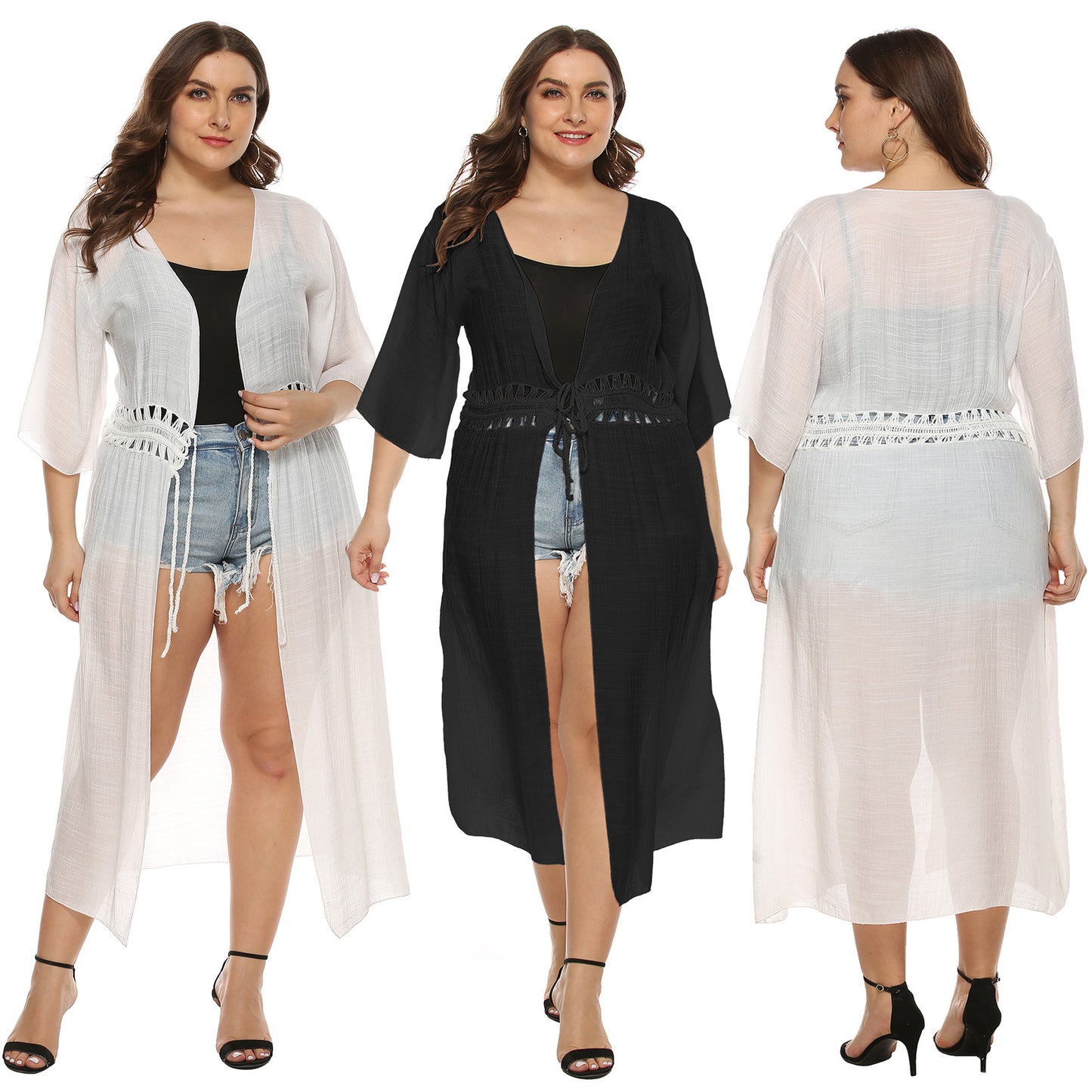 Dame Elegant Gennemsigtig Lang Cover-Up Kimono Stilla