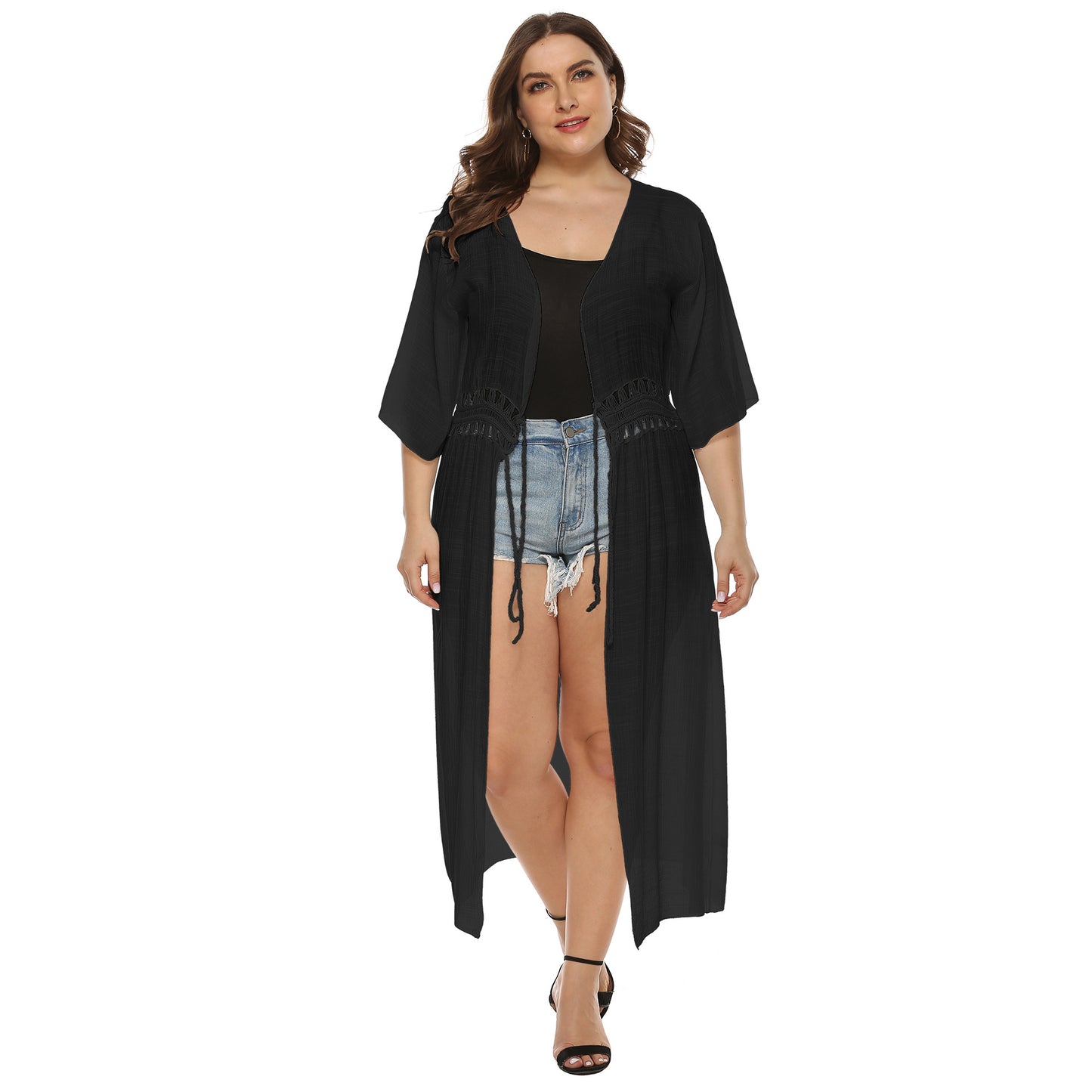 Dame Elegant Gennemsigtig Lang Cover-Up Kimono Stilla