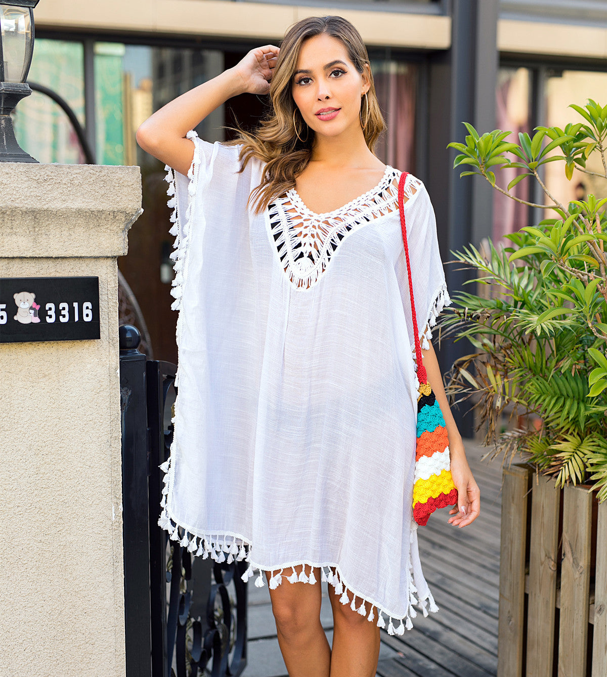 Dame elegant hækle-detaljer strand-overdel tunika Stilla