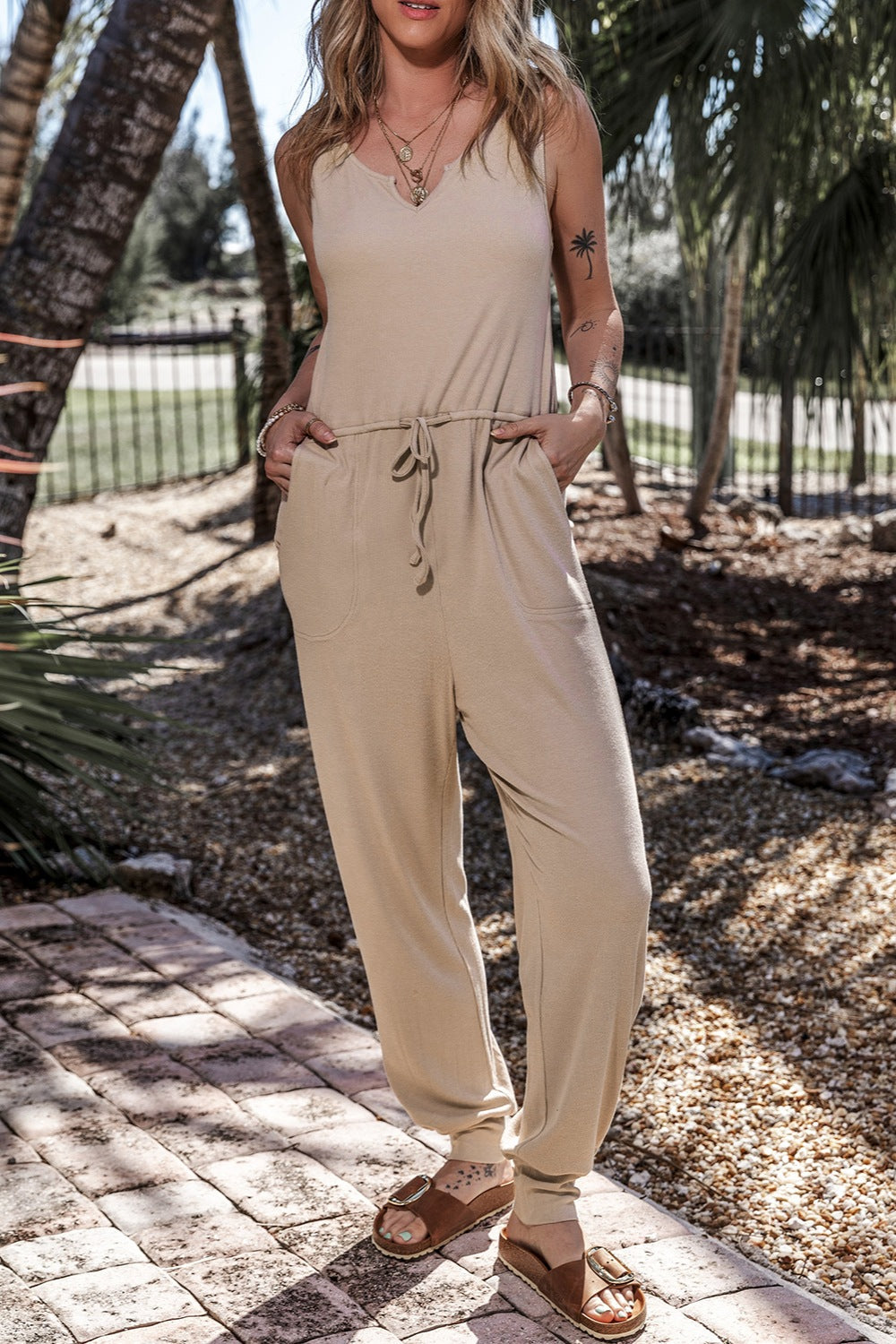 Stilla | Notched Wide Strap Jumpsuit