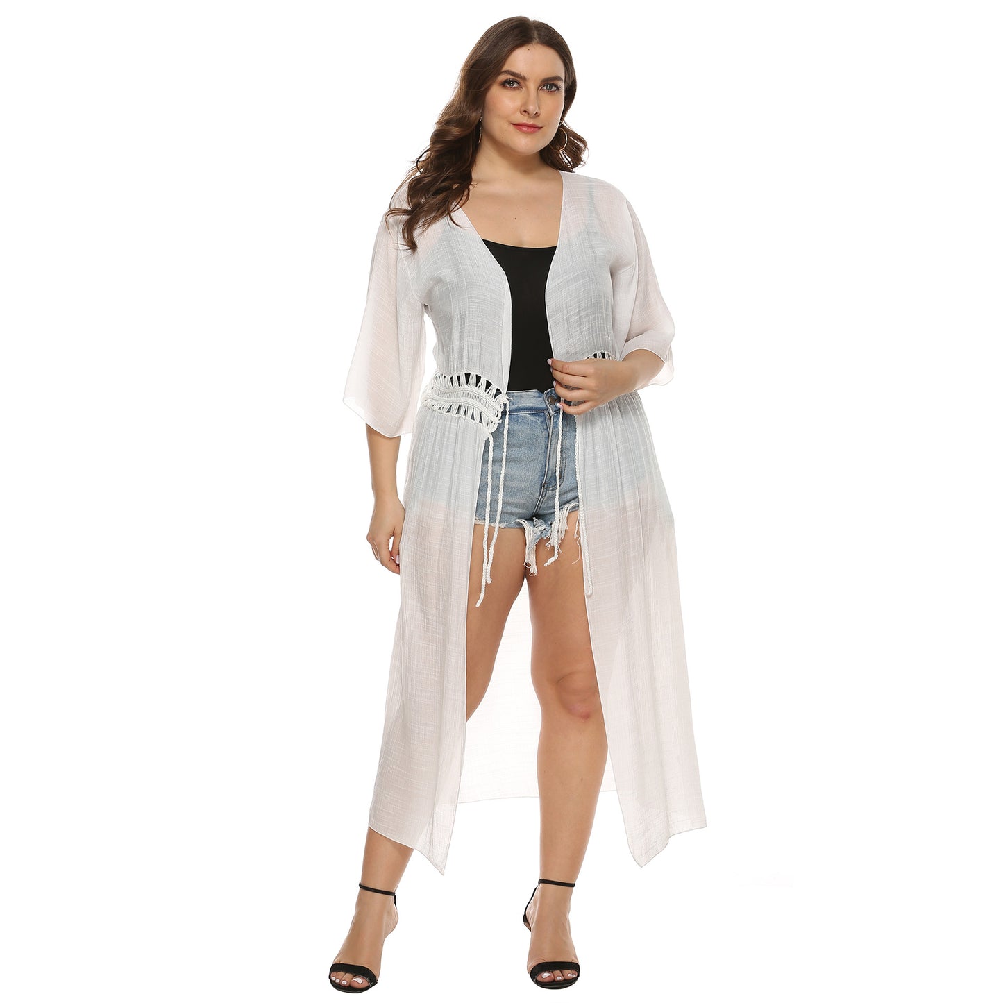 Dame Elegant Gennemsigtig Lang Cover-Up Kimono Stilla
