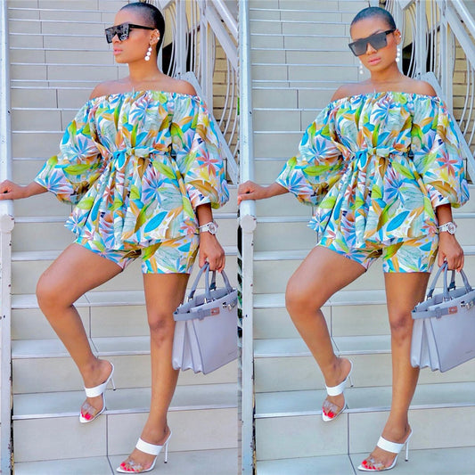 Dame Elegant Boho-sæt med bred top og shorts Stilla