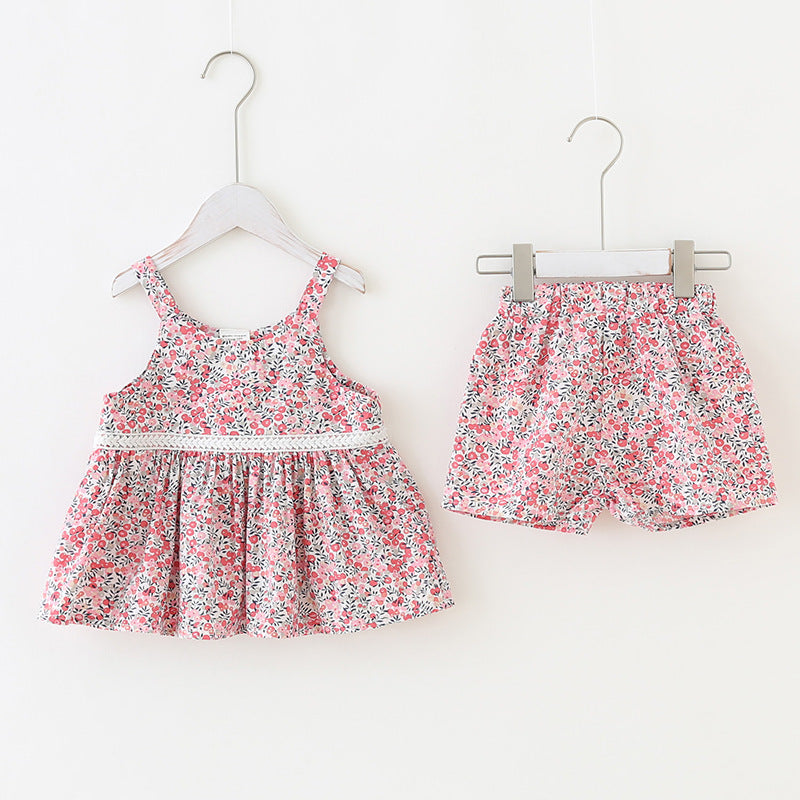 Pige blomsterprint sommer outfit sæt Stilla