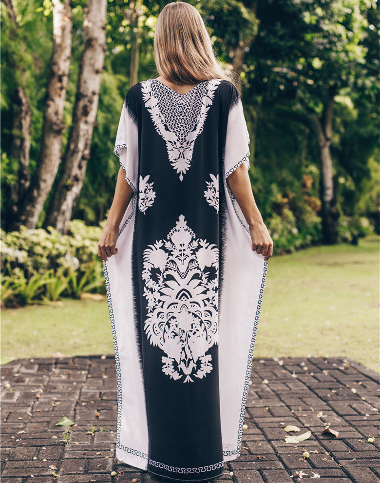 Dame Elegant Kaftanrobe med kunstnerisk blomsterdesign Stilla