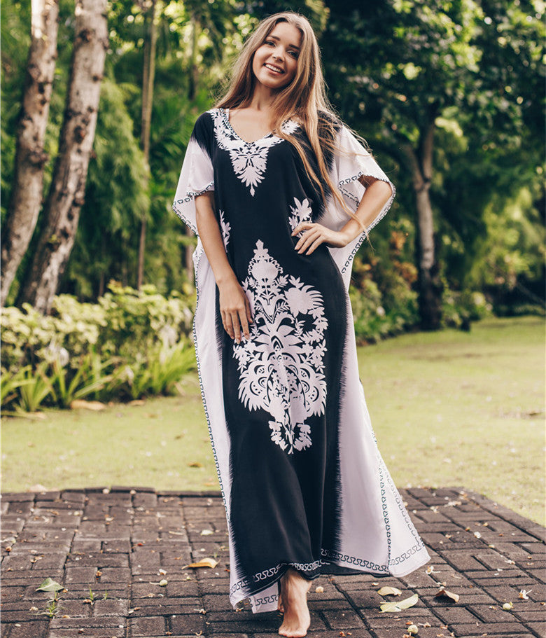 Dame Elegant Kaftanrobe med kunstnerisk blomsterdesign Stilla