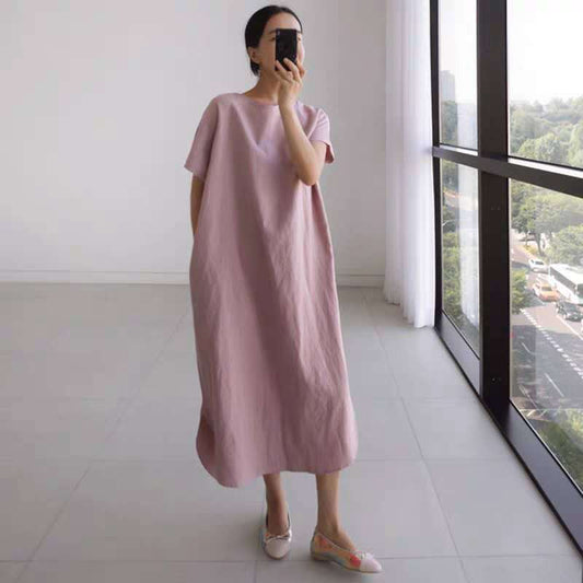 Dame afslappet linned dress med sidelommer og komfortabelt snit Stilla