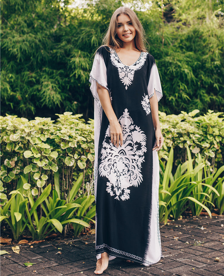 Dame Elegant Kaftanrobe med kunstnerisk blomsterdesign Stilla