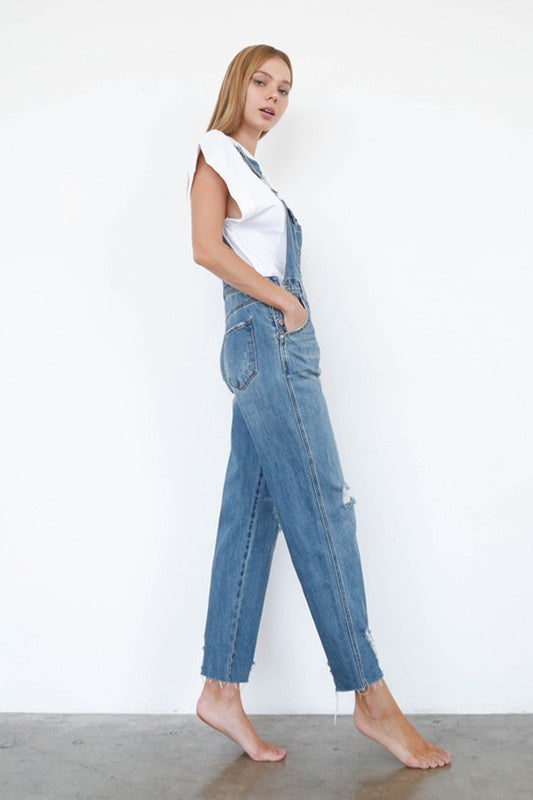 Stilla | Talje Rippet Straight Denim Overall Jumpsuit