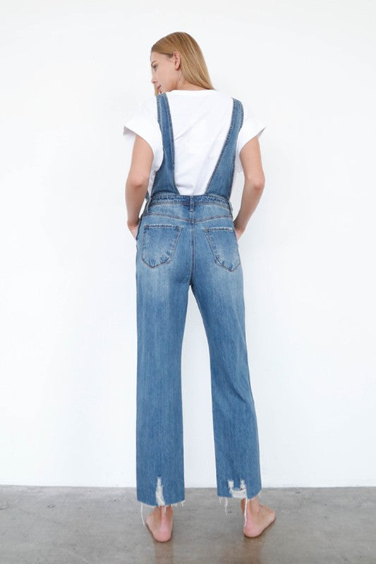 Stilla | Talje Rippet Straight Denim Overall Jumpsuit