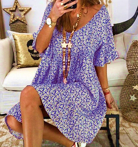 Dame afslappet blusekjole med blomstret design og rummelig pasform Stilla