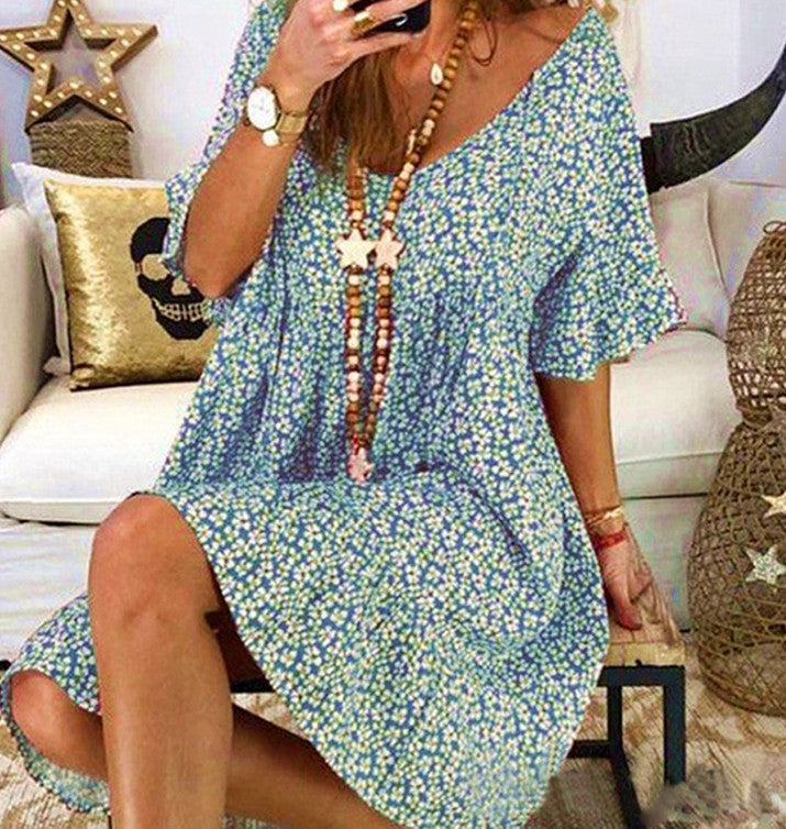 Dame afslappet blusekjole med blomstret design og rummelig pasform Stilla