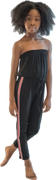 Stilla | Sort Stribet Side Jumpsuit