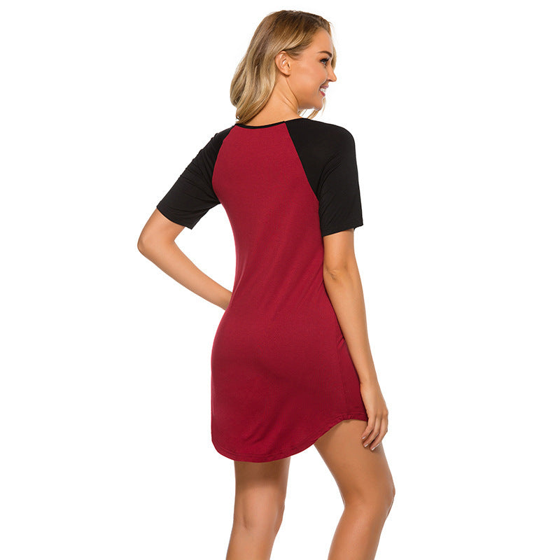 Dame afslappet natkjole med kontrastærmer Stilla