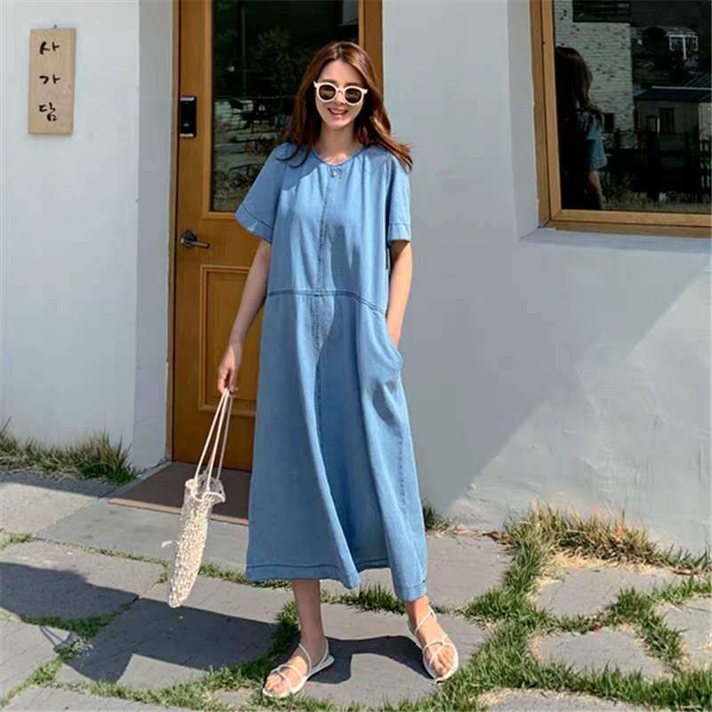 Dame afslappet denim-kjole med praktisk lomme-design Stilla