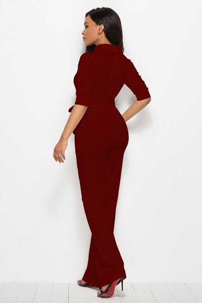 Stilla | Neck Tie-livvidde Halv Ærme Jumpsuit