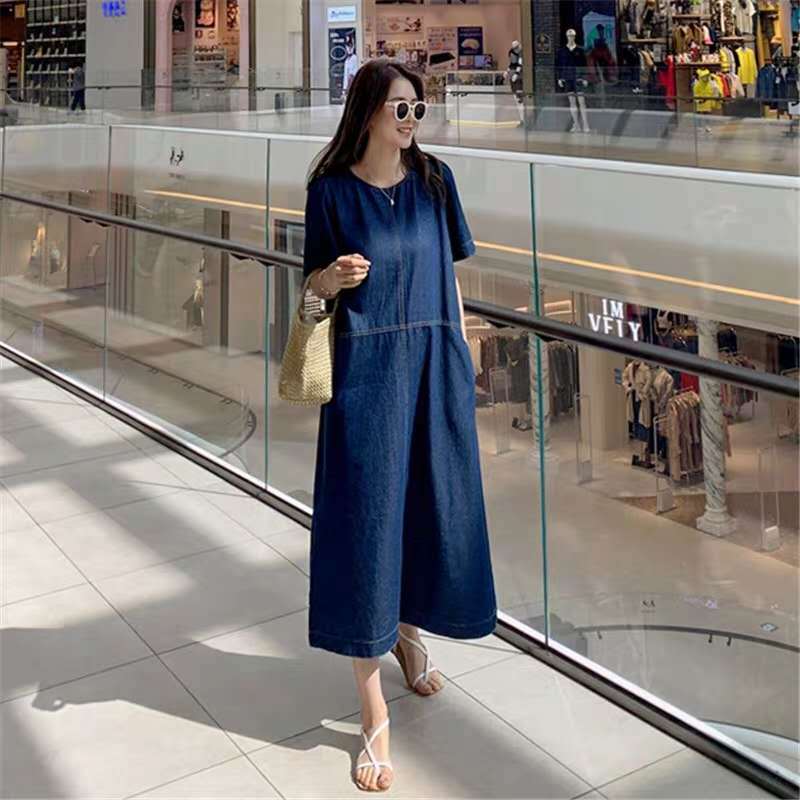 Dame afslappet denim-kjole med praktisk lomme-design Stilla