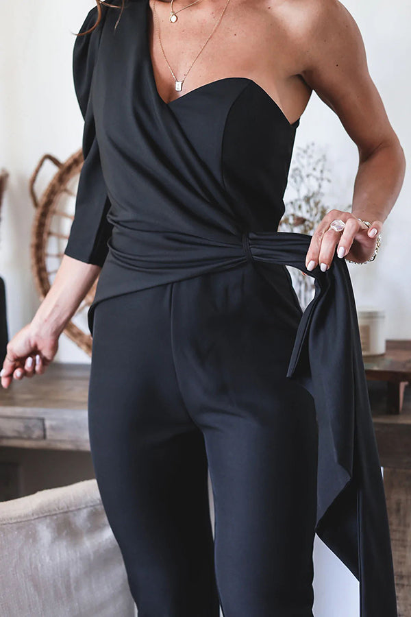 Stilla | Moonlight Romance One Shoulder Side Drape Jumpsuit